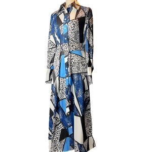#A239  Nancy  Maximalist Chic  Blue Geometric Animal Print Dress  NWT  S